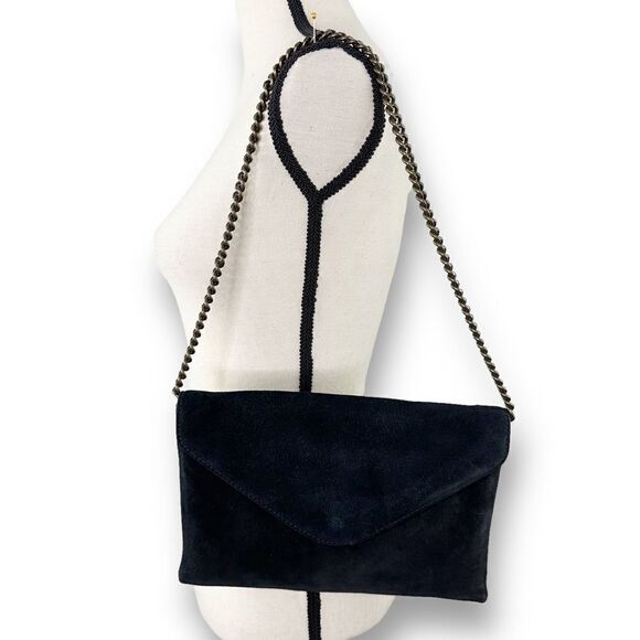 J.CREW Suede Envelope Foldover Chain Strap Shoulder Bag Black - Picture 1 of 12